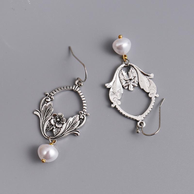 Imitation Pearl Dangle Hook Earrings Exquisite Charming Carving Leaf Flower Wedding Jewelry For Women
