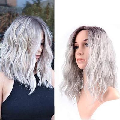 Synthetic Natural Grey Wig Long Curly Hair for Women Daily Use Wig with Bangs Cancer Patient Gift Outfits Costume Party