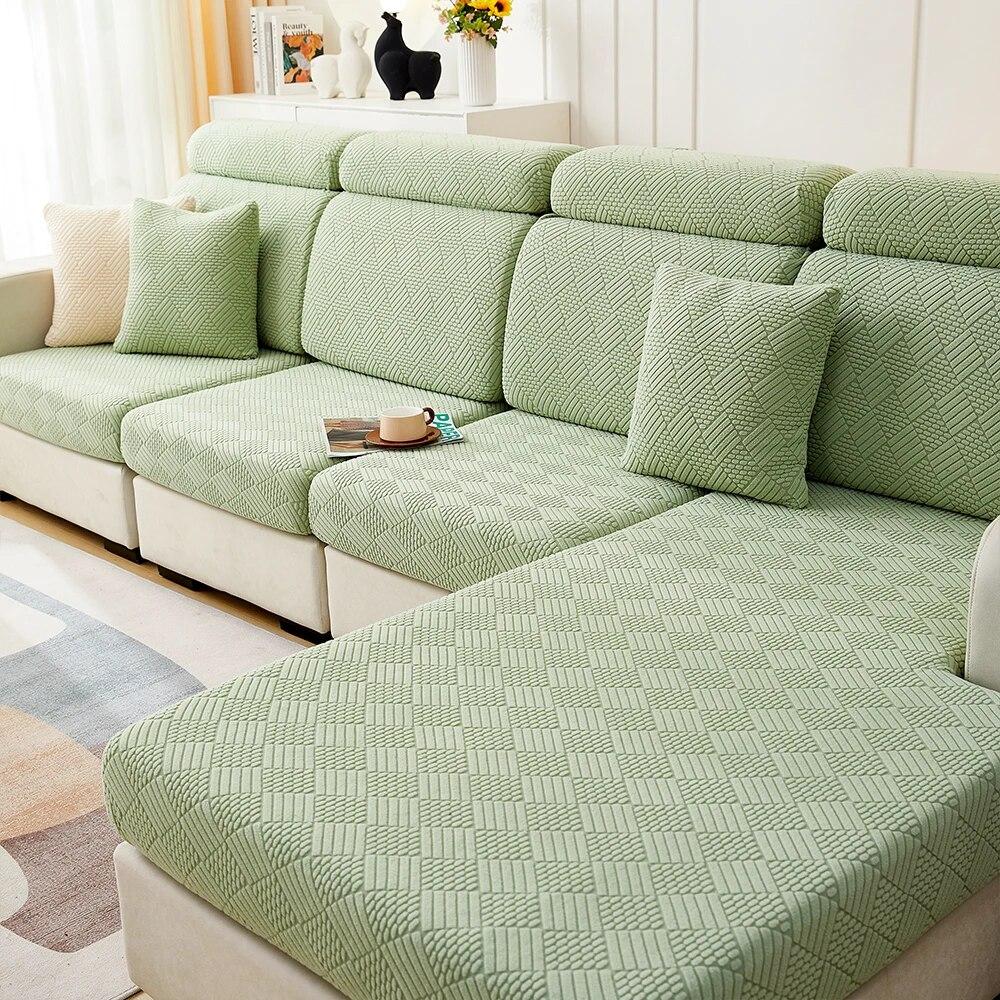 Jacquard Stretch Sofa Covers Living Room Plain Color Sofa Seat Couch Slipcover Gray Furniture Protector Spandex Thick Sofa Case
