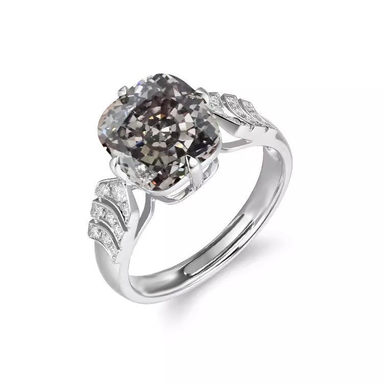 

Ice Flower Cut Fat Square Pink Diamond Ring Female Seiko Dry Rose High Carbon Diamond Soot Black Zirconium Female Ring Opening Adjustable