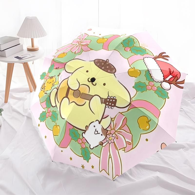 

1pc Christmas Pompompurin Automatic Folding Umbrella - Portable 3-Fold Design with 8-Rib Iron Frame, Perfect Holiday Gift for Fans, Travelers, Everyda