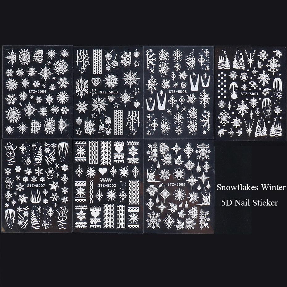 Autocolante adezive pentru unghii din seria 5D catifea Autocolante Fulg de nea Craciun Iarna Design de unghii Decorare pentru unghii