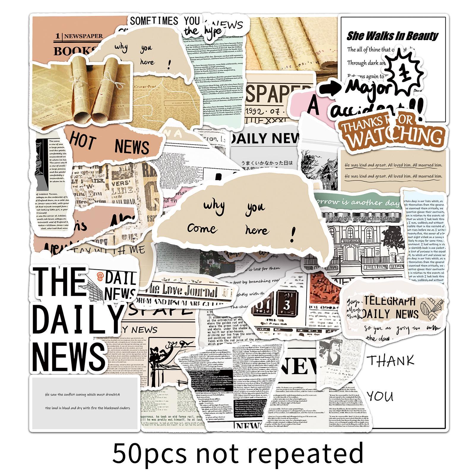 

50 Original Newspaper Cartoon Stickers: Hand-Drawn DIY Journal & Notebook Stickers in INS Style
