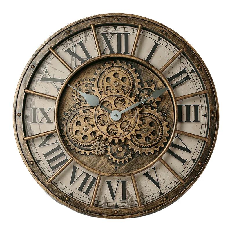 45cm Luxury Creative Wall Clock Vintage 3D Gear Rotating Design Art Wall Clock Home Large Index Silent Bedroom Decoration Clock