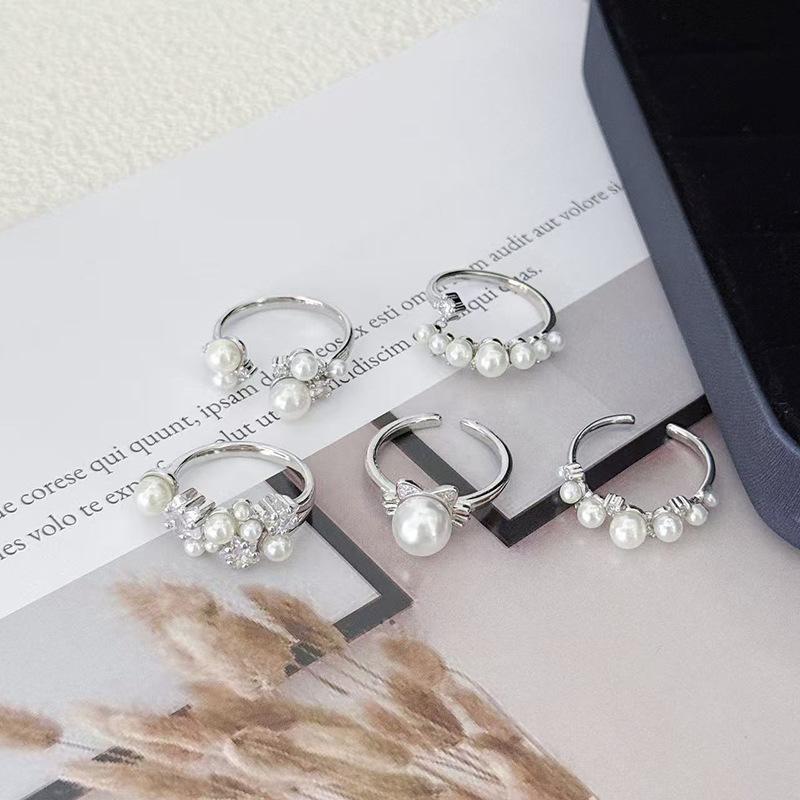 "Liu Guang Fan Bead" French Vintage Zircon Super Immortal Open Ring Women'S Fashion Comet Scallop Stacked Index Finger Ring