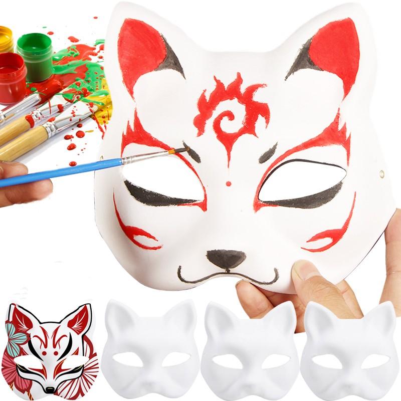1PC Japanese Mask Half Face Hand-painted Cat Fox Mask Anime Demon Slayer Masquerade Halloween Festival Cosplay Prop