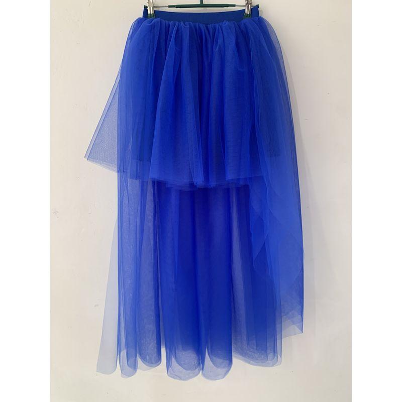 

Solid Color Elastic Waist Irregular Skirt Pure Color Elastic Waist Skirt Female Blue XL