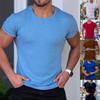 Men Crew Neck Short Sleeve Solid Vertical Stripe Casual Fitness Sports T Shirt