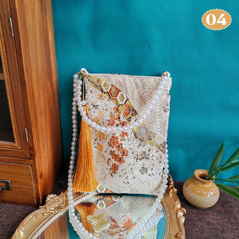 New Chinese Style Silk Embroidery Tassel Handbag Women Retro Shoulder Crossbody Flower Bucket Bag Hanfu Bag with Cheongsam