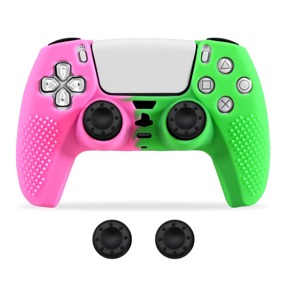 Anti-Slip Silicone Case Protective Shell for PS5 Game Controller with 2pcs Thumbstick Grip Cap Rubber Cover