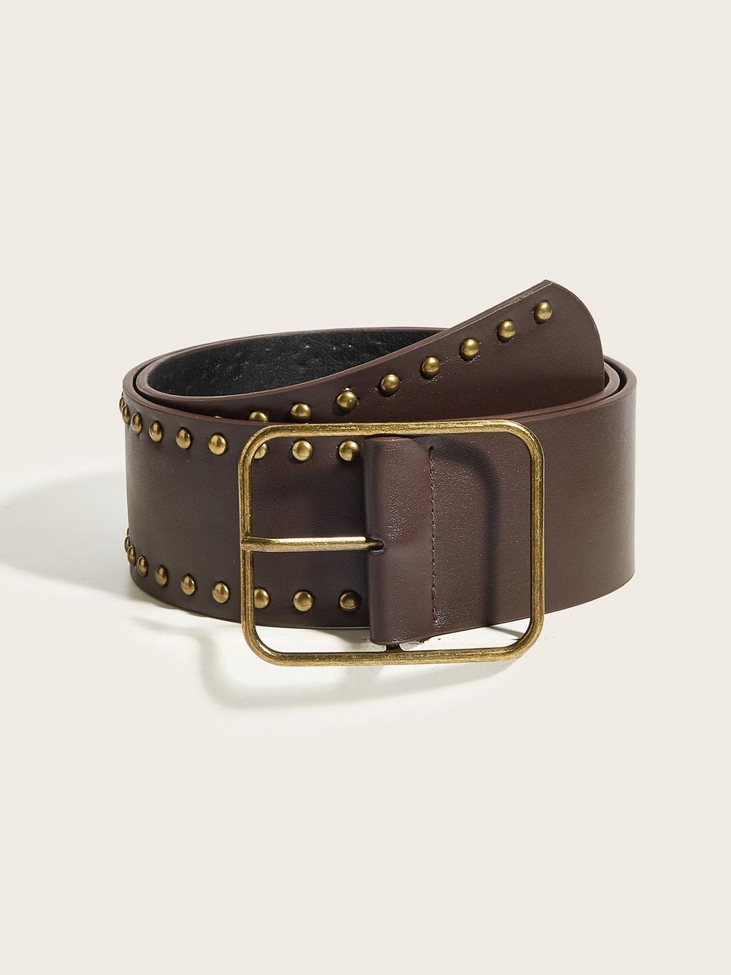 

Punk Inspired Rivet Belt With Alloy Pin Buckle For Casual Streetwear коричневий