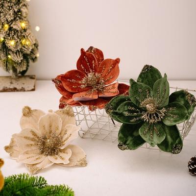 Christmas Flowers Glitter Artificial Ornaments Soft Xmas Tree Flower Arrangement New Year Wedding Decor