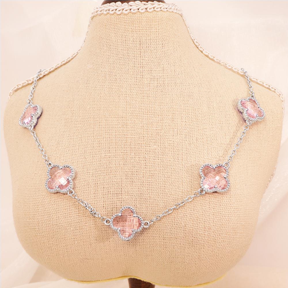 Fashion Lucky Clover Necklace Titanium Steel Necklace Sweater Chain Double-sided Necklace Accessories for Women