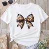 Fashionable Women Tshirt Summer Lightweight Knit Slightly Stretchy Short Sleeve Leopard Print Bow Tshirt Womens Clothing