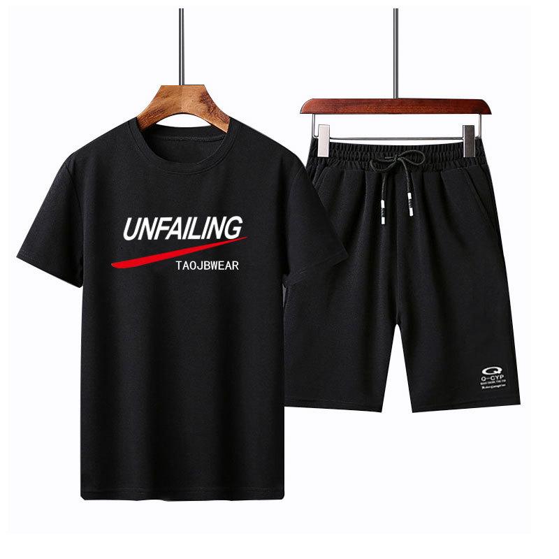 

Летний мужской повседневный спортивный костюм с короткими рукавами Мужской костюм-футболка с короткими рукавами M чёрный