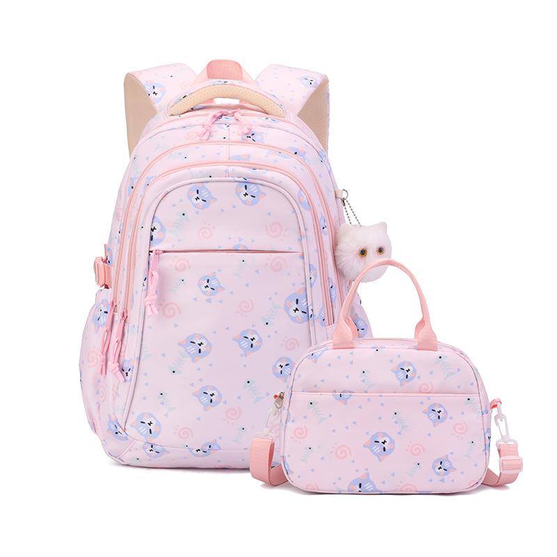 New Kitten Pattern Junior High School School Bag Girl Two Piece Set Elementary School Middle School Students Backpack Large Capacity