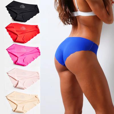 Large Size One-piece Ice Silk Seamless Panties for Women Wavy Edges Close-fitting Low-waisted Underwear Panties Knickers Sexy Women's Briefs