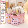 Multi-Function Rotating Pen Holder and Storage Box - Cute Design, Large Capacity for Student Desktops