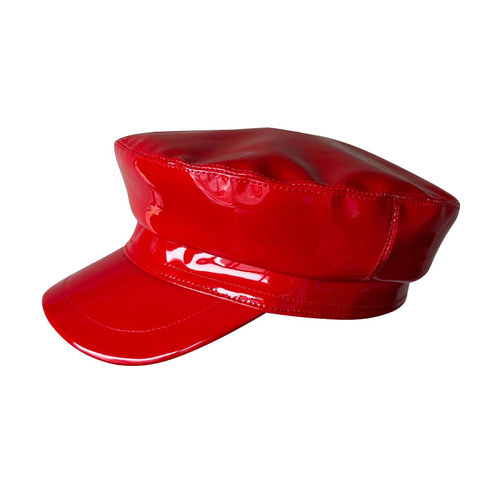 

2025 Women s PU Nautical Cap - Glossy Newsboy Hat Wide Brim Slimming Face, Vintage Leather Peaked Cap Fashion Accessory M 56-58cm