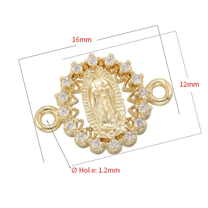 ZHUKOU Golden-plated Brass Catholic Virgin Mary Pendant Crafts Double Holes DIY Bracelet Necklace Accessories
