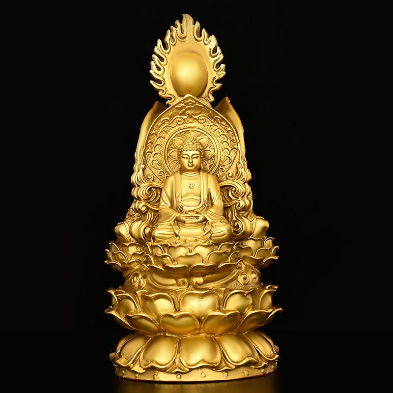 Solid Brass Backlit Three-Faced for Home Living Room Shop Statue Shakyamuni Buddha Ksitigarbha Bodhisattva