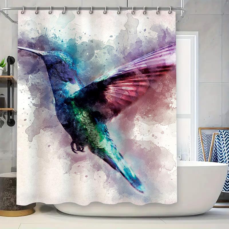 Hummingbird Shower Curtain Watercolor Blue Green Purple Red Bath Mat Decorative Fabric Waterproof Home Decoration Wall Hanging B 90x180cm