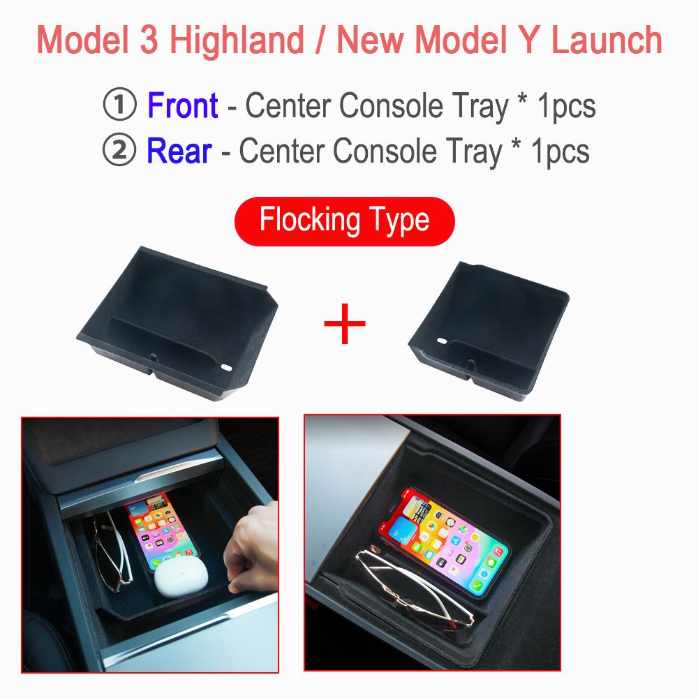 Center Console Organizer For New Tesla Model 3 Highland Model Y Launch Tray Armrest Storage Box Cup Holder Mats Trim Accessories