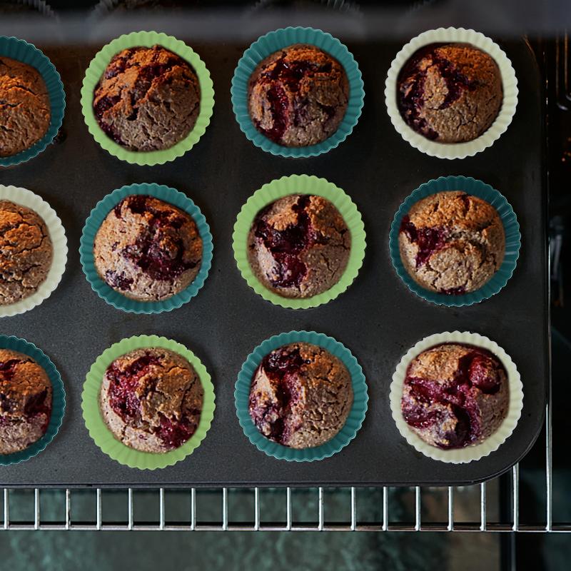 12Pcs Silicone Muffin Cupcake Cup Liners Round Baking Mold Christmas Home Kitchen Supplies Birthday Party Cake Decorating Tools