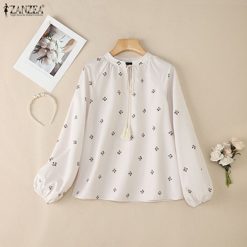 ZANZEA Women Casual Round Neck Floral Print Long Sleeve Blouse