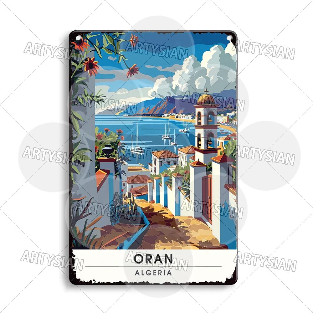 Maghreb Travel Cityscape Metal Sign Alger Algeria Djerba Tunisia Chefchaouen Morocco Marrakesh Zarzis Oran Tiaret Kabylie
