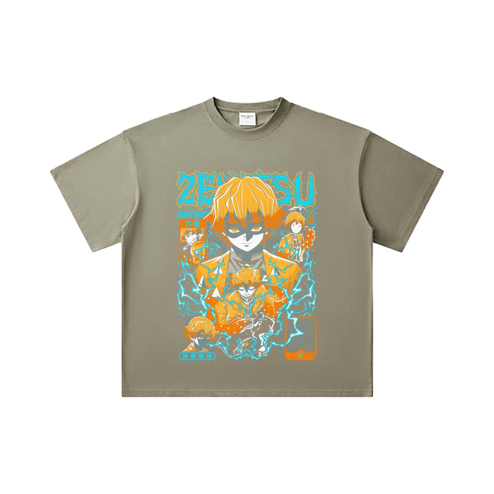 260 GSM Double Yarn 32 Count 100% Cotton Demon Slayer V100 Zenitsu Print Unisex Heavy Cotton T Shirt