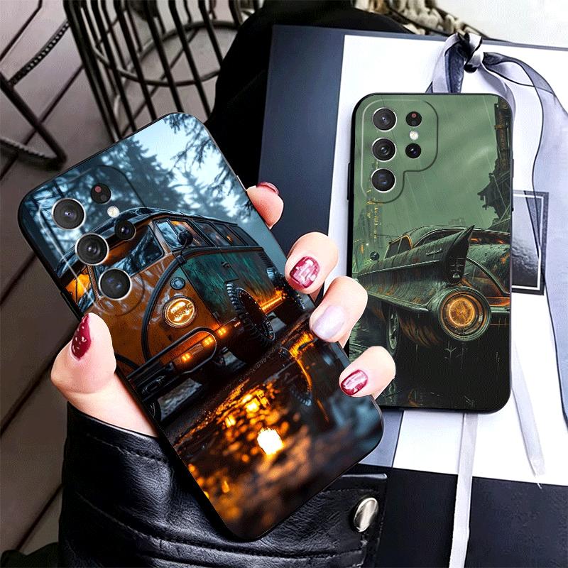 Vintage Car Retro Nostalgia Soft Phone Case for Samsung Galaxy S26 S25 Edge S24 Ultra S23 Plus S22 S21 FE S20 Black Cover Back S