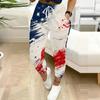 Women Plus Size American Flag Printed Jogger Pants Drawstring Waist Side Pockets Cuffed Ankle