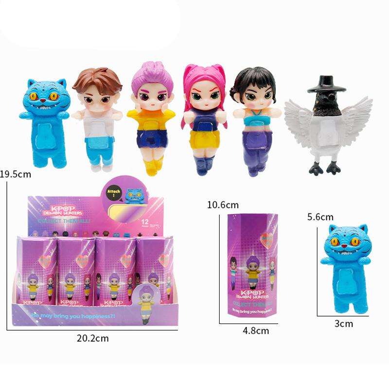 אנימה קיי-פופ ציידי שדים סדרת דמויות קופסה אטומה PVC מצויר דגם מיני צעצוע בובה קישוט לשולחן העבודה הפתעת חג המולד לילדים