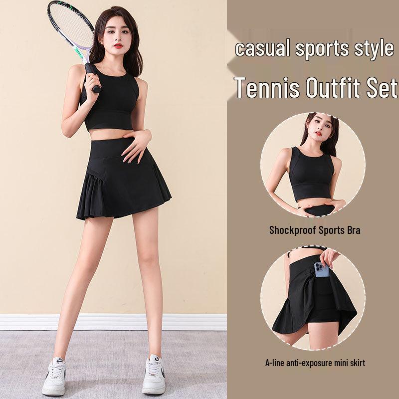 Dámská rychleschnoucí sada na badminton a tenis – Letní sukně, šortky a fitness podprsenka Dvoudílný outfit