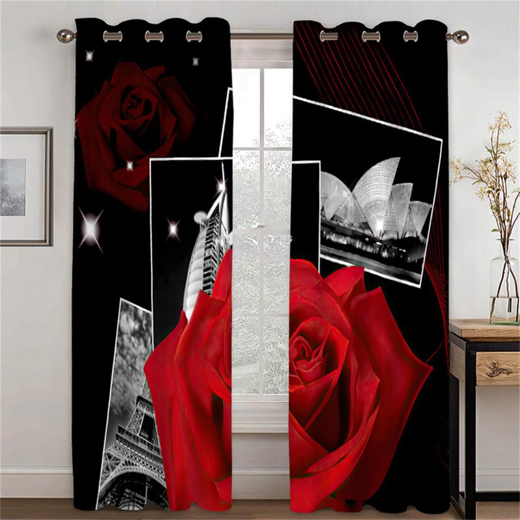 

Red Rose Flower White Swan Curtain Rose Flower Curtain 2 Panel Couple Couple Room Bedroom Living Room Den Decorative Curtains 50W130H(CM)X2PCS&Grommet Top