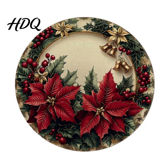 Round Christmas Placemat Placemat 14 Inch Festive Pattern Anti Slip Tabletop Protector Tableware Heat Insulation Place Mat for Dining Table Kitchen
