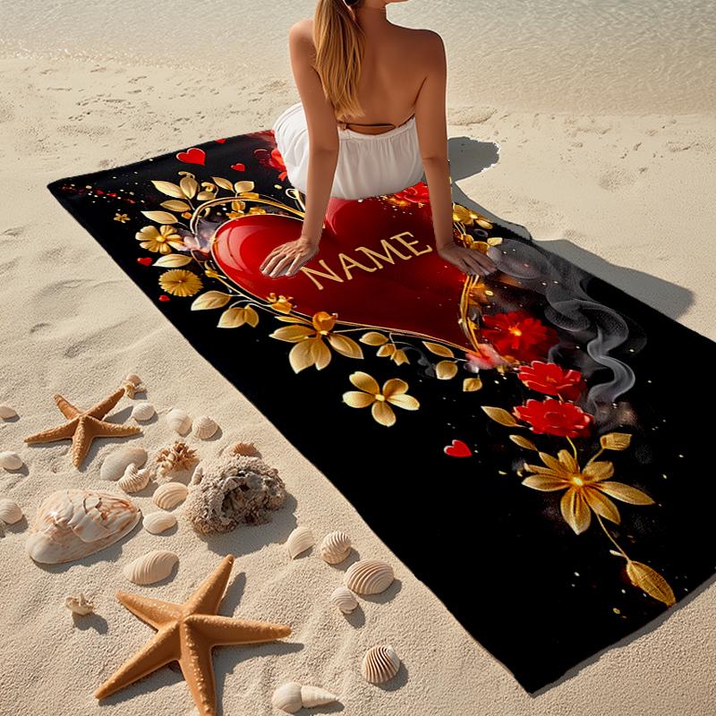 Custom Name Ultra-Soft Beach Towel with Love Theme,Ideal for Pool - Camping, Diving - Perfect Travel Essential, Vibrant Beach Towel.