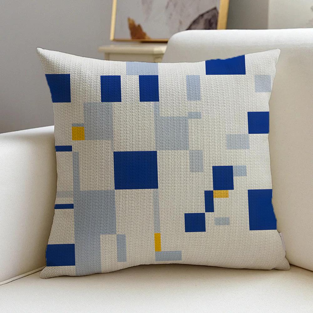 M-Mondrian Style Cushion Cover Cushion Cover Pillowcase, Anti-Mite Invisible Zipper, Linen Sofa Cushion