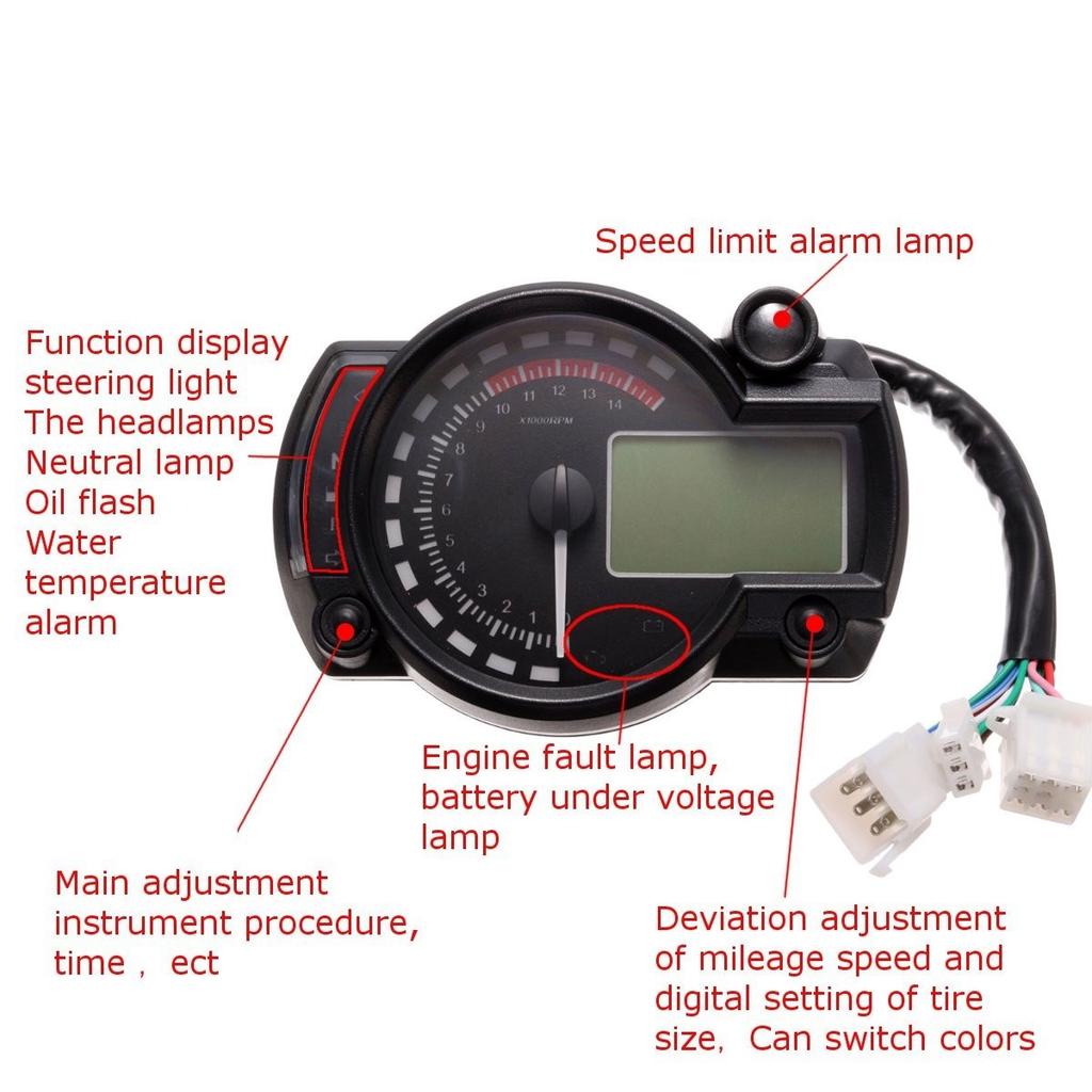 182 Motorcycle Universal LCD Digital Speedometer Tachometer Odometer