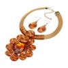 Crystal Pendant Necklace Earrings for Women Chunky Statement Flower Festival Ethnic Tribal Jewelry Accessories