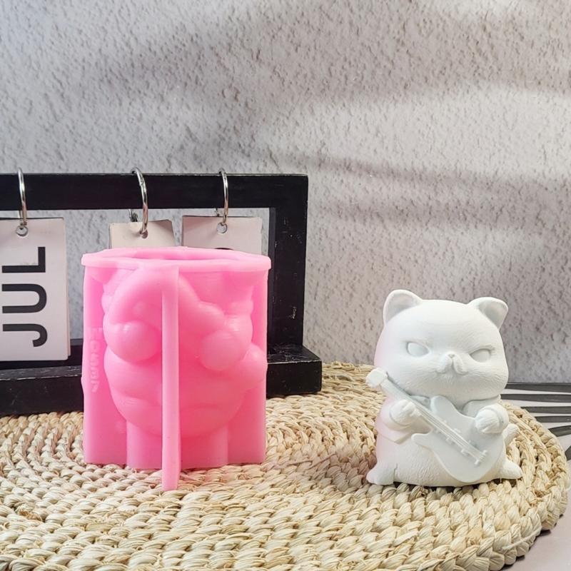 Silicone Mould 3D Guitar Cats Candle Molds Handmade Ornament Molds Animal Molds Casting Molds for Home Table Decorations