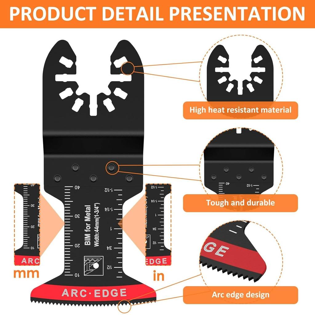 4 PCS Titanium Oscillating Saw Blades, Curved-Edge Multitool Blades for Cutting Hard Material, Metal Nails Wood and Plastic, Oscillating Tool Blades