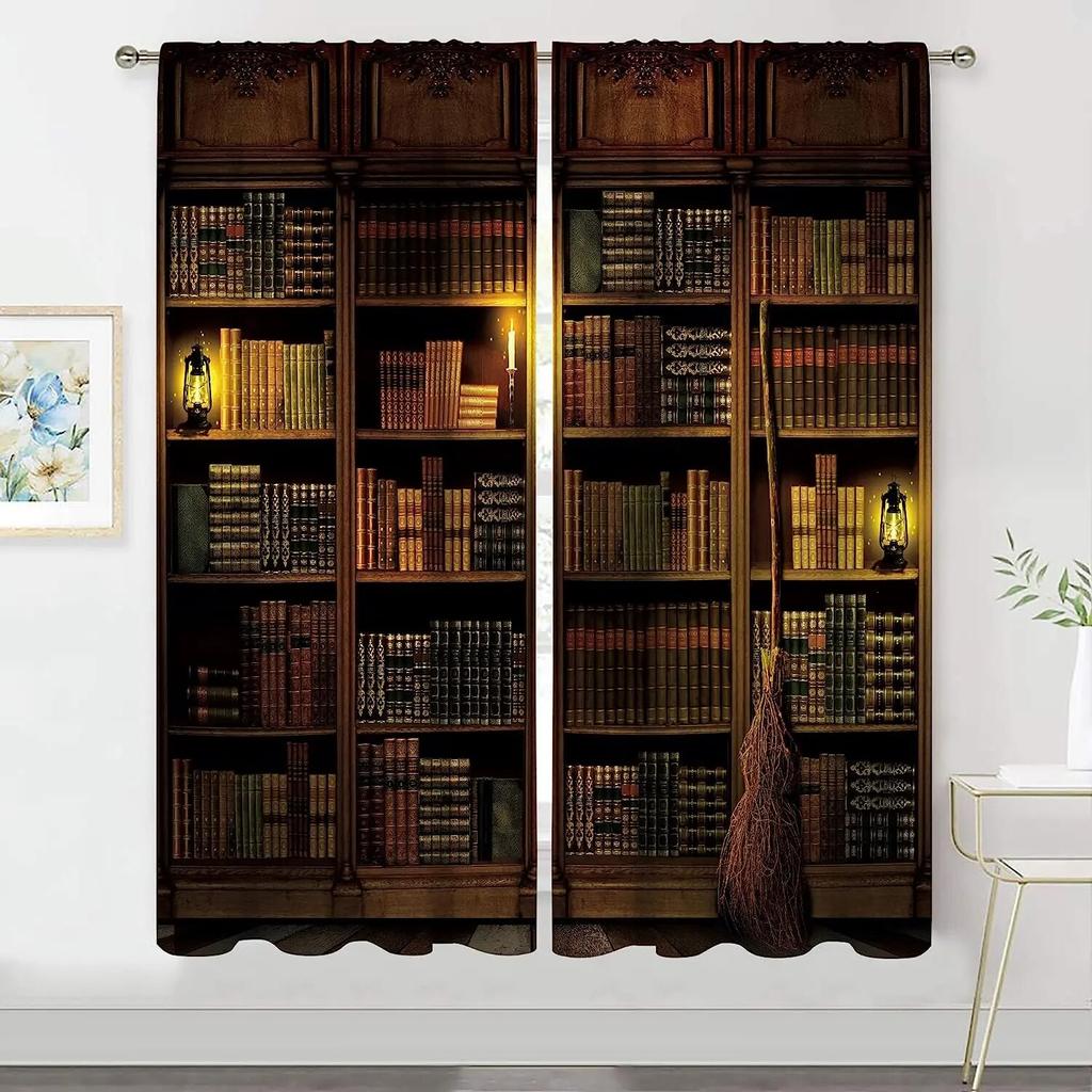 Tende Libreria Libreria Vintage Stampate Digitalmente 3D Soggiorno Camera da Letto Retrò Biblioteca Tende per Finestre Decorazione Casa Personalizzato