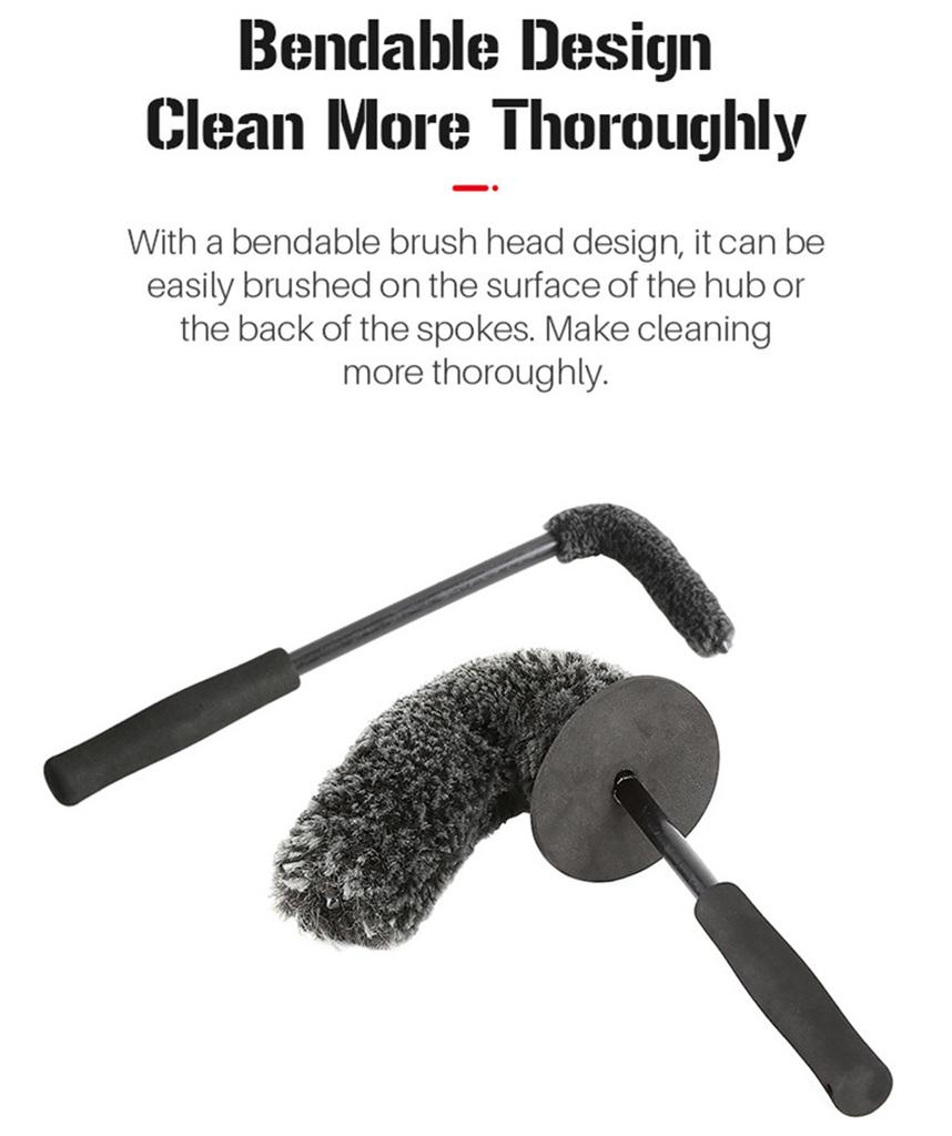 Car Microfiber Wheel Hub Rim Cleaning Brush Kit Non-Slip Handle Bendable Brush