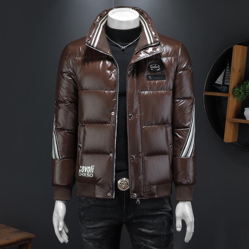 

Winter 2025 Men s Glossy Embroidered Stand Collar Down Jacket - 90% White Duck Down Extra Large