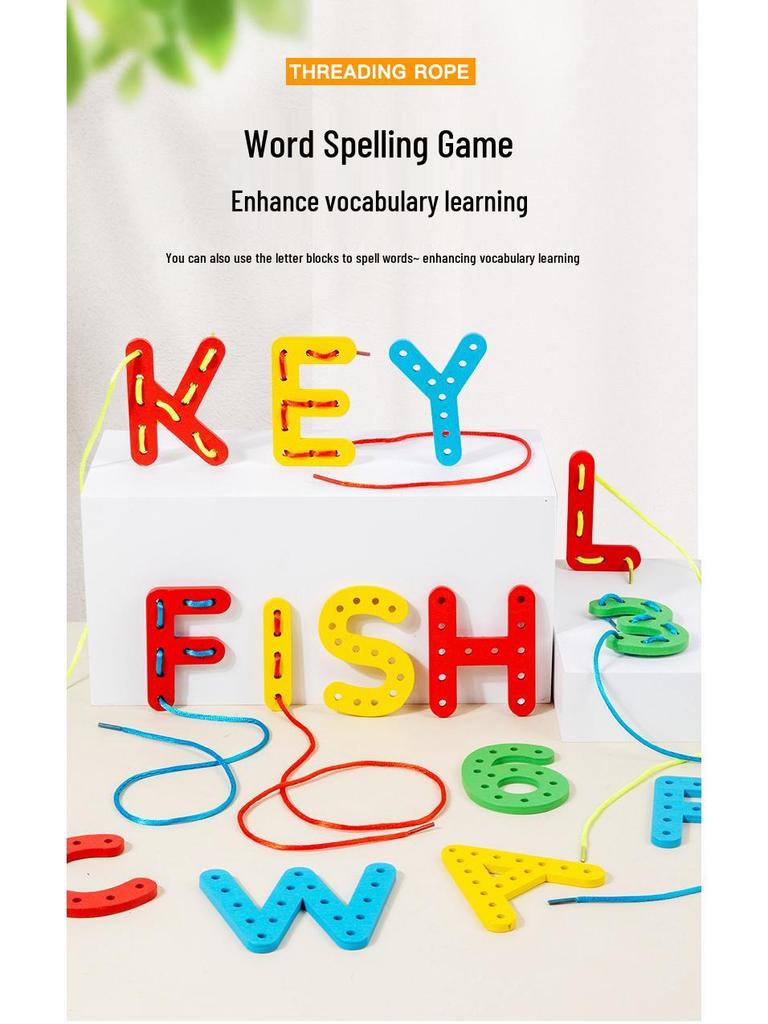 Grenzüberschreitende Holz-Zahlen- & Buchstaben-Perlenblöcke: Baby Erleuchtung & Früherziehung Einfädel-Puzzle-Spielzeug