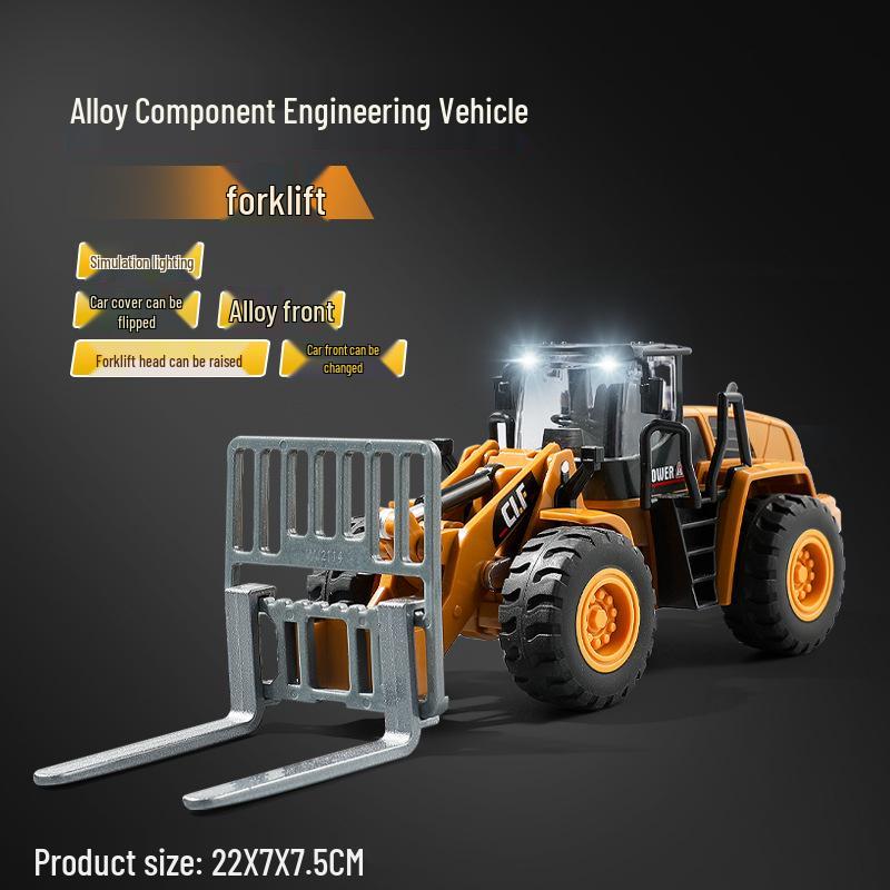 Car Cube Alloy Construction Vehicle Set: Loader, Excavator, Crane, Mixer Truck, and Road Roller Toy