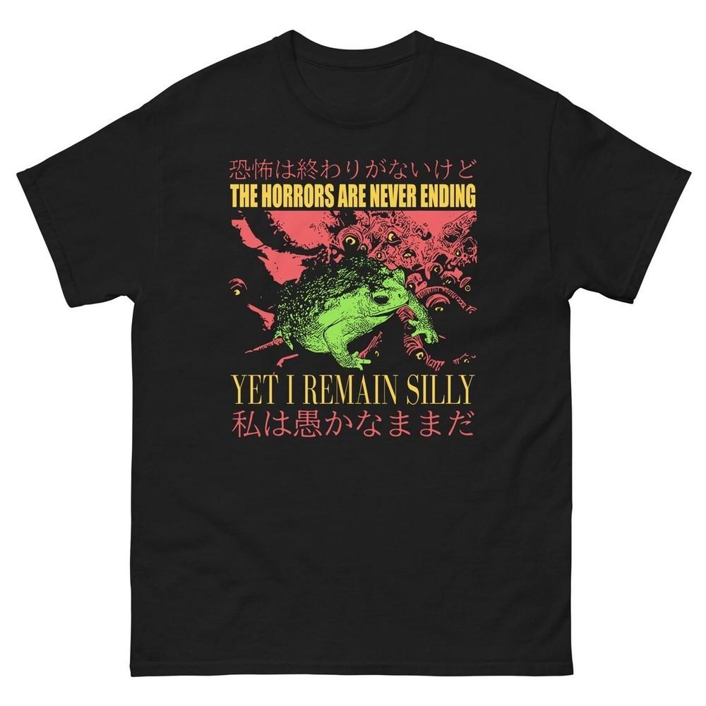 Silly Frog The Horrors Are Never Ending Aesthetic Japanese Vaporwave Sadcore Tee Unisex T-Shirt L