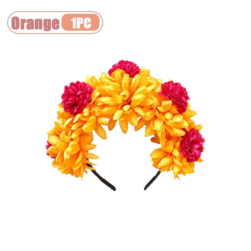 1-10pcs Day of the Dead Marigold Headband Artificial Flower Crown for Women Halloween Party Fiesta Costume Accessory